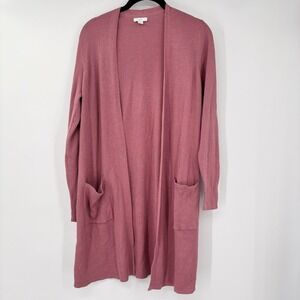 J Jill‎ Ribbed Knit Long Open Front Cardigan with Pockets Rose Pink Size S